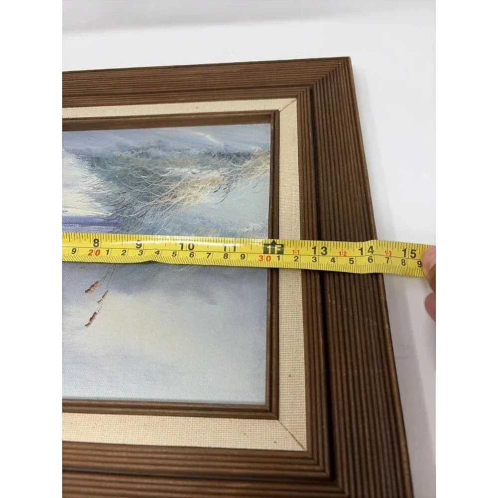 Vintage Ramirez Signed Beach Ocean Landscape Oil on Canvas Painting Mid Century